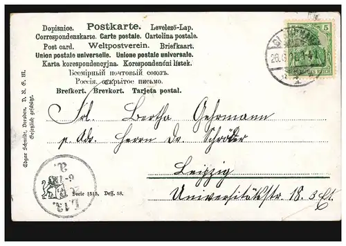 Carte postale Prénoms: Bertha, Parc, GLAUSAU 26.6.1904 selon LEIPZIG