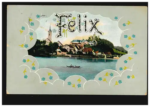 Carte postale Prénoms: Felix, Paysage avec bateau à rames, BUTS DE WOLL 25.6.1907