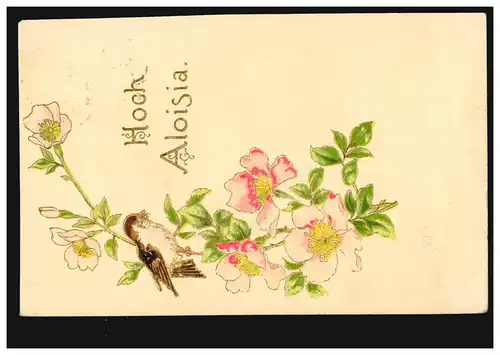Ansichtskarte Vornamen: Hoch Aloisia! Blumenzweig mit Vogel, WIEN 21.6.1926