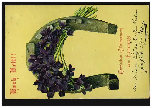 Carte postale Prénoms: Haut Betti! Fers à cheval et mémoi, wIEN 3.12.1907