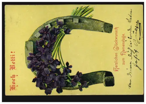 Carte postale Prénoms: Haut Betti! Fers à cheval et mémoi, wIEN 3.12.1907