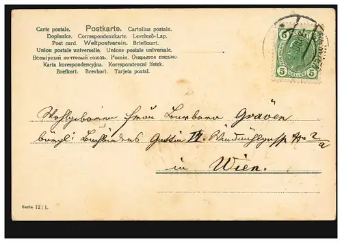 Carte postale Prénoms: Haut Betti! Fers à cheval et mémoi, wIEN 3.12.1907