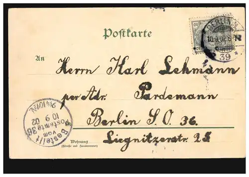 Ansichtskarte Vornamen: Karl, Mann gratuliert mit Blumen, BERLIN 39 - 10.9.1902