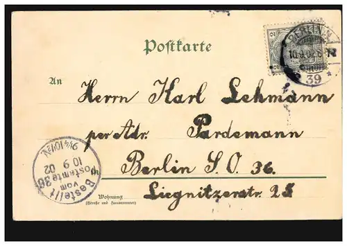 Carte postale Prénoms: Karl, homme félicité avec des fleurs, BERLIN 39 - 10.9.1902