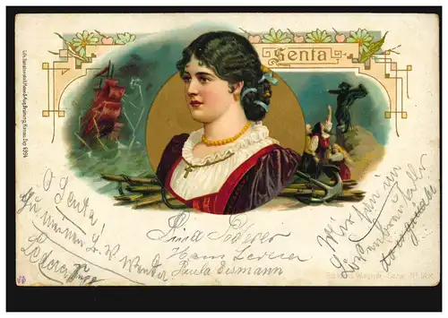 Carte Visual Prénoms: Senta, scène de Le Hollandais Volant, MUNICH 1898