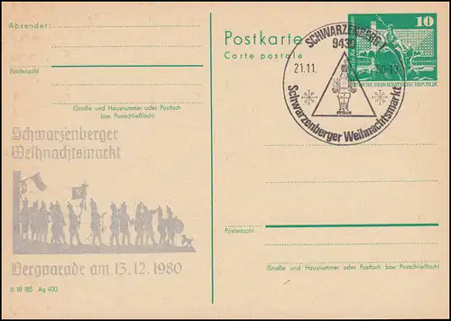 DDR P 79 Marché de Noël Schwarzenberg Bergparade 1980, SSt SCHWARZENBERG 1980