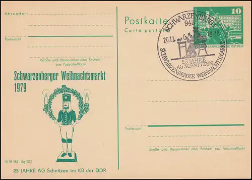 DDR P 79 Schwarzenberger Weihnachtsmarkt Bergmann 1979, SSt Schnitzer 20.11.79