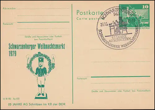 DDR P 79 Schwarzenberger marché de Noël Bergmann 1979, SSt Schnitzer 20.11.79