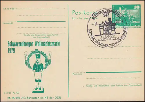 DDR P 79 Schwarzenberger Weihnachtsmarkt Kerzenständer 1979, SSt Schnitzer 4.12.