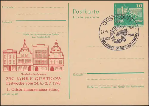 DDR P 79 Briefmarkenausstellung 750 Jahre Güstrow 1978, SSt GÜSTROW 24.6.78