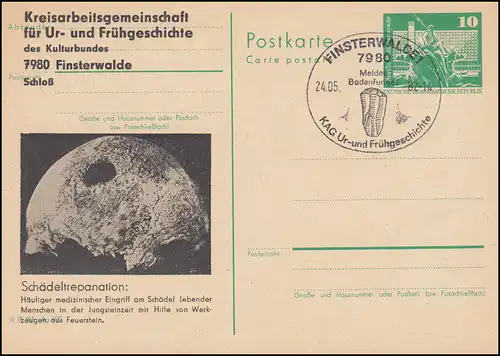 DDR P 79 Archäologie - Schädeltrepanation, SSt FINSTERWALDE Feuerstein 24.5.82