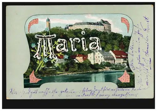 Carte Visual Prénoms: Maria, Paysage avec château et rivière, couru 1905