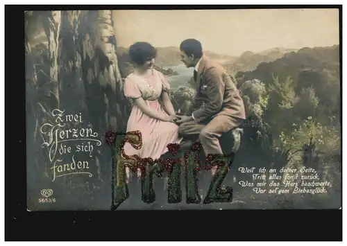 Carte postale Prénoms: Fritz, Deux cœurs qui se sont trouvés! marqué en 1921