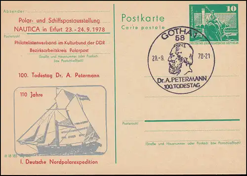 DDR P 79 Deutsche Nordpolexpedition Petermann 1978, SSt GOTHA Portrait 28.9.1978