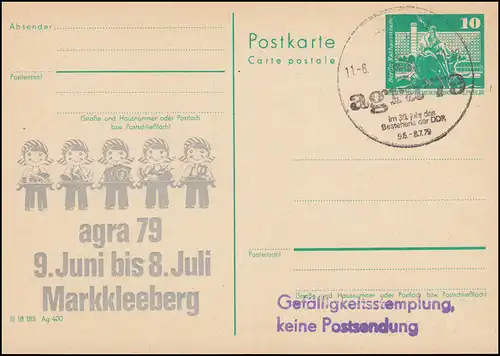 DDR P 79 agra 79 Markkleeberg 1979, SSt LEIPZIG agra Getreideähre 11.6.1979