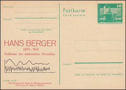 DDR P 79 Hans Berger - Entdecker der elektrischen Hirnwellen 1973, ** 