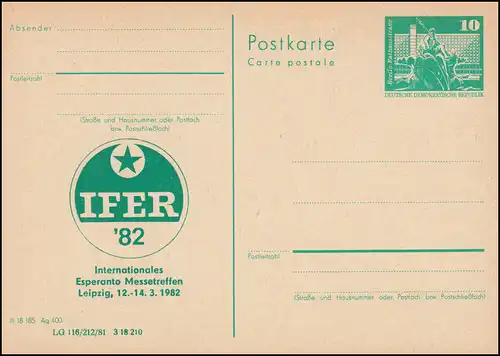 DDR P 79 Rencontre de foire ESPERANTO IFER'82 à Leipzig 1982, **