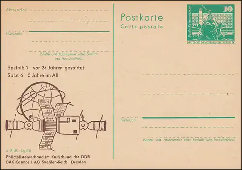 DDR P 79 Spoutnik et station de salut BAK Kosmos Dresden 1982, **