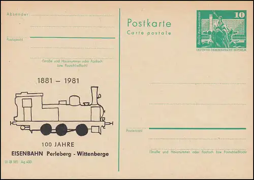 DDR P 79 100 ans de chemin de fer Perleberg-Wittenberge 1981, **