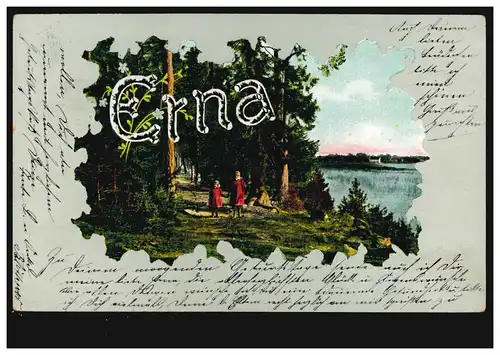 Carte postale Prénoms: Erna, Lumières boisées avec lac, BERLIN 87 - 25.1.1905