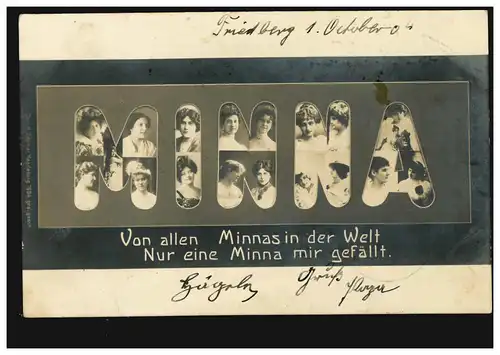 Carte Visual Prénoms: Minna, Femme formaient noms, Friedberg 1.10.204