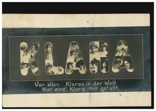 Ansichtskarte Vornamen: Klara, Frauenbilder formen Namen, HEIDELBERG 9.5.1907