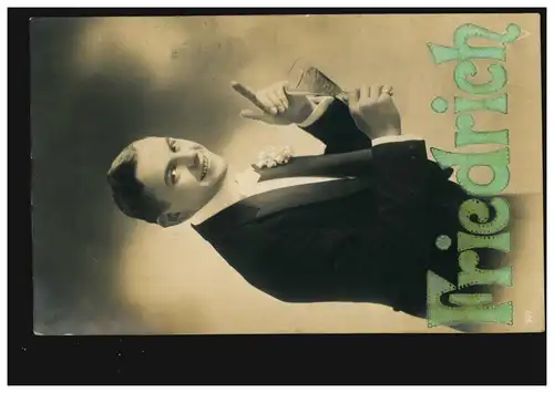 Carte postale Prénoms: Friedrich, homme souriant, couru vers 1910