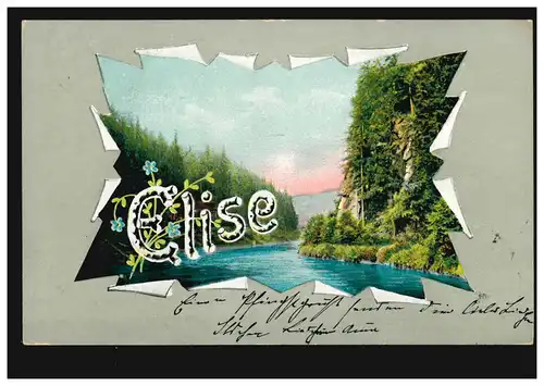 Ansichtskarte Vornamen: Elise, Landschaft mit Fluss, 22.5.1904 nach BERLIN 23.5.