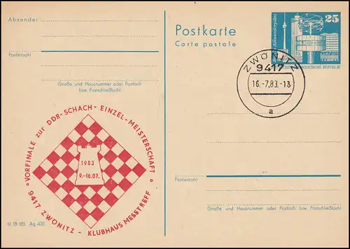 DDR P 80 Vorfinale Schach-Einzelmeisterschaft Zwönitz 1983, ZWÖNITZ 16.7.83