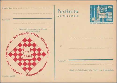DDR P 80 Championnat d'échecs préfinal Zwönitz 1983, **