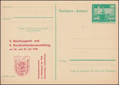 DDR P 81 Exposition double carte d'envers 1979 violet/rouge, **