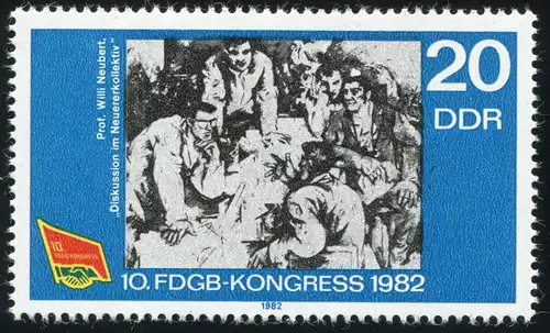 2700 FDGB 20 Pf: tache blanche au-dessus de la tête de l'homme arrière, case 25, **