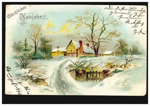 Carte de vue Nouvel An Paysage hivernal avec ferme, DRESDEN 30.12.1900