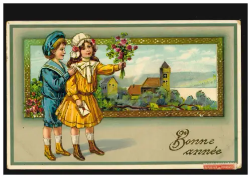 Ansichtskarte Neujahr Bonne Anne Kinder mit Landschaftsbild, PONTAULT 4.1.1913