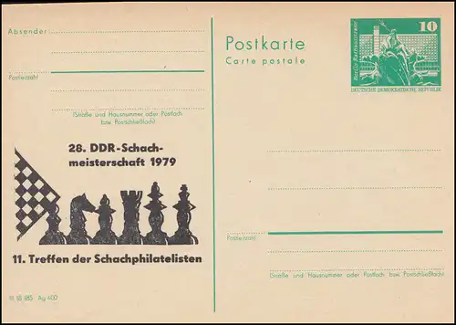 DDR P 79 DDR-Schachmeisterschaft Schachphilatelisten Suhl 1979, **