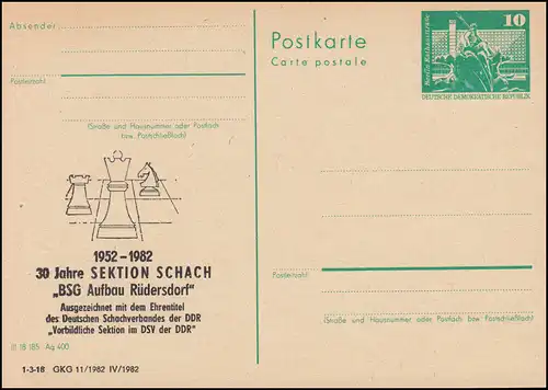 DDR P 79 Sektion Schach BSG Aufbau Rüdersdorf 1982, **