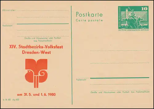 DDR P 79 Festival du district de Dresde-Ouest avec logo 1980, **
