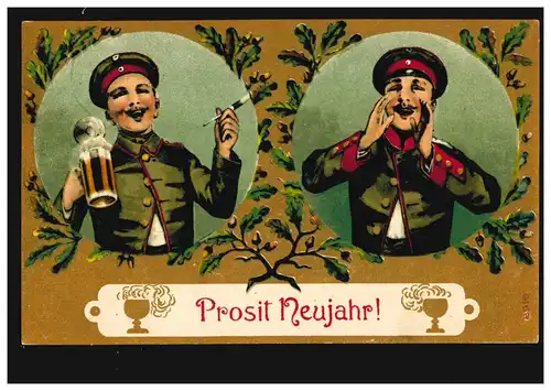 Ansichtskarte Neujahr Fröhliche Soldaten zur Silvesterstunde, LEIPZIG 30.12.1918