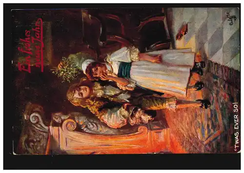 Ansichtskarte Neujahr Oilette-Karte Merry Hearts, DÜSSELDORF  31.12.1910