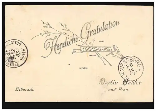 Carte de vue Nouvel An Félicitations pour le swechel Martin Halder BIBERACH 1895