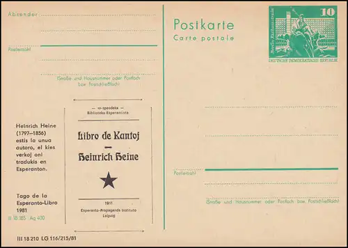 DDR P 79 ESPERANTO Libro de Kantoj Heinrich Heine 1981, **