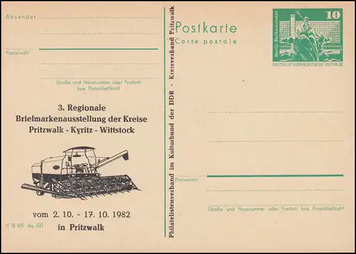 DDR P 79 Ausstellung 1982, Mähdrescher, **