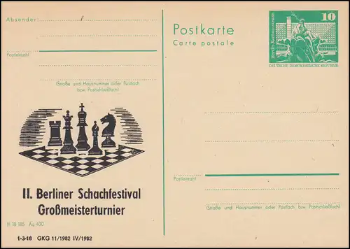 DDR P 79 Festival des échecs Grand Maître Tournoi Berlin 1982, **