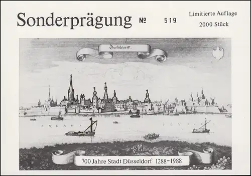 Carte d'affichage spéciale dorée: 700 ans Ville de Düsseldorf 1288-1988
