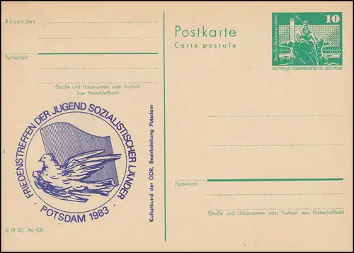 DDR P 79 Réunion de paix des jeunes Poussières de la paix Potsdam 1983, **