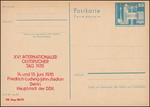 DDR P 80 Journée internationale olympique de Berlin 1978 rouge, **