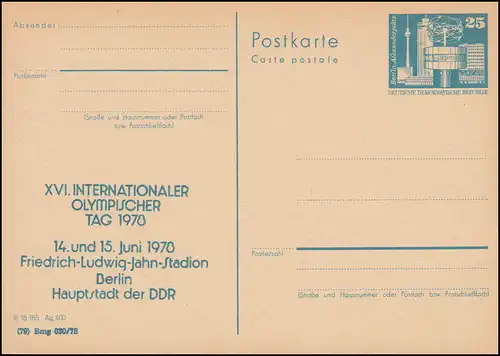 DDR P 80 Journée internationale olympique de Berlin 1978 bleu, **