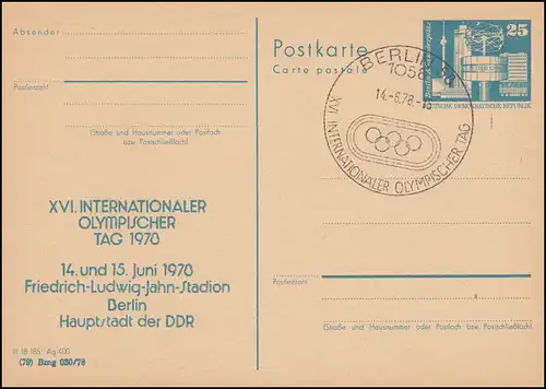 DDR P 80 Journée internationale olympique Berlin 1978 bleu, SSt BERLIN Stadium
