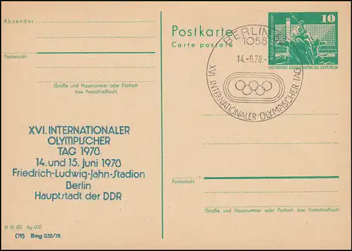DDR P 79 Internationaler Olympischer Tag 1978 blau, SSt Berlin Olympische Ringe 