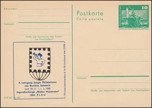 DDR P 79 Lehrgang Junger Philatelisten Plau 1980, **